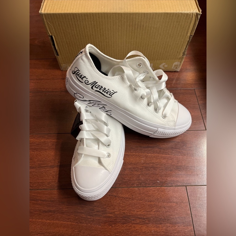 Womens 9.5 Converse By You Lift Platform Shoe Low White Wedding Just Married